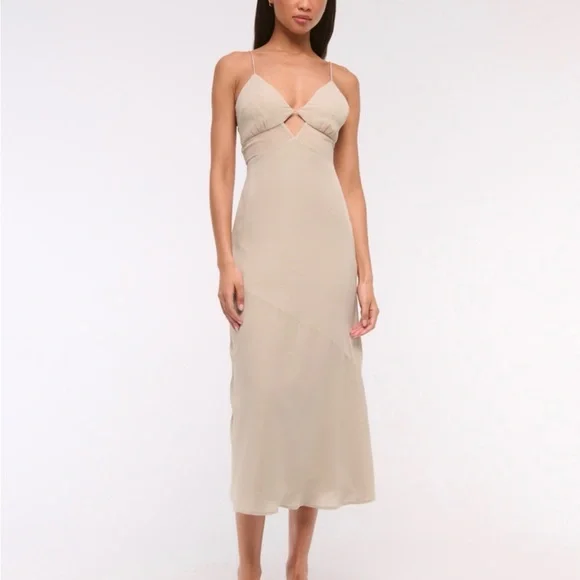 A&F NWT Elegant Tan Maxi Dress w/ Tie Back Size M - Picture 1 of 4